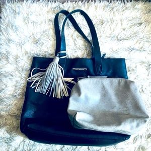 Steve Madden Women's Black & Gray Tote Bag Purse & Large Accessory Bag Pouch